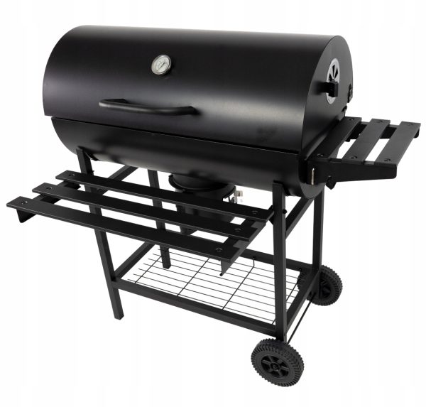 GRILL WĘGLOWY OGRODOWY DUŻY Z POKRYWĄ PÓŁKAMI KÓŁKAMI POPIELNIK RUSZT 75 cm