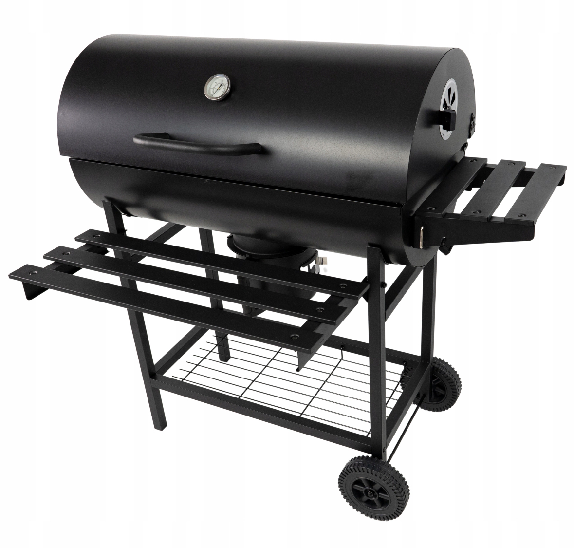 GRILL WĘGLOWY OGRODOWY DUŻY Z POKRYWĄ PÓŁKAMI KÓŁKAMI POPIELNIK RUSZT 75 cm